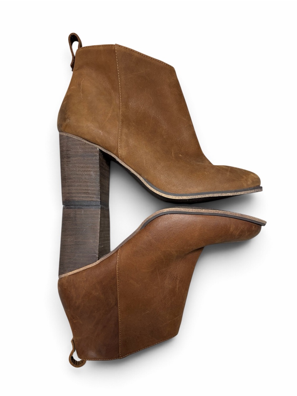BP. Nordstrom Brown Leather Ankle Boots Women’s 11M Block Heel Side Zip